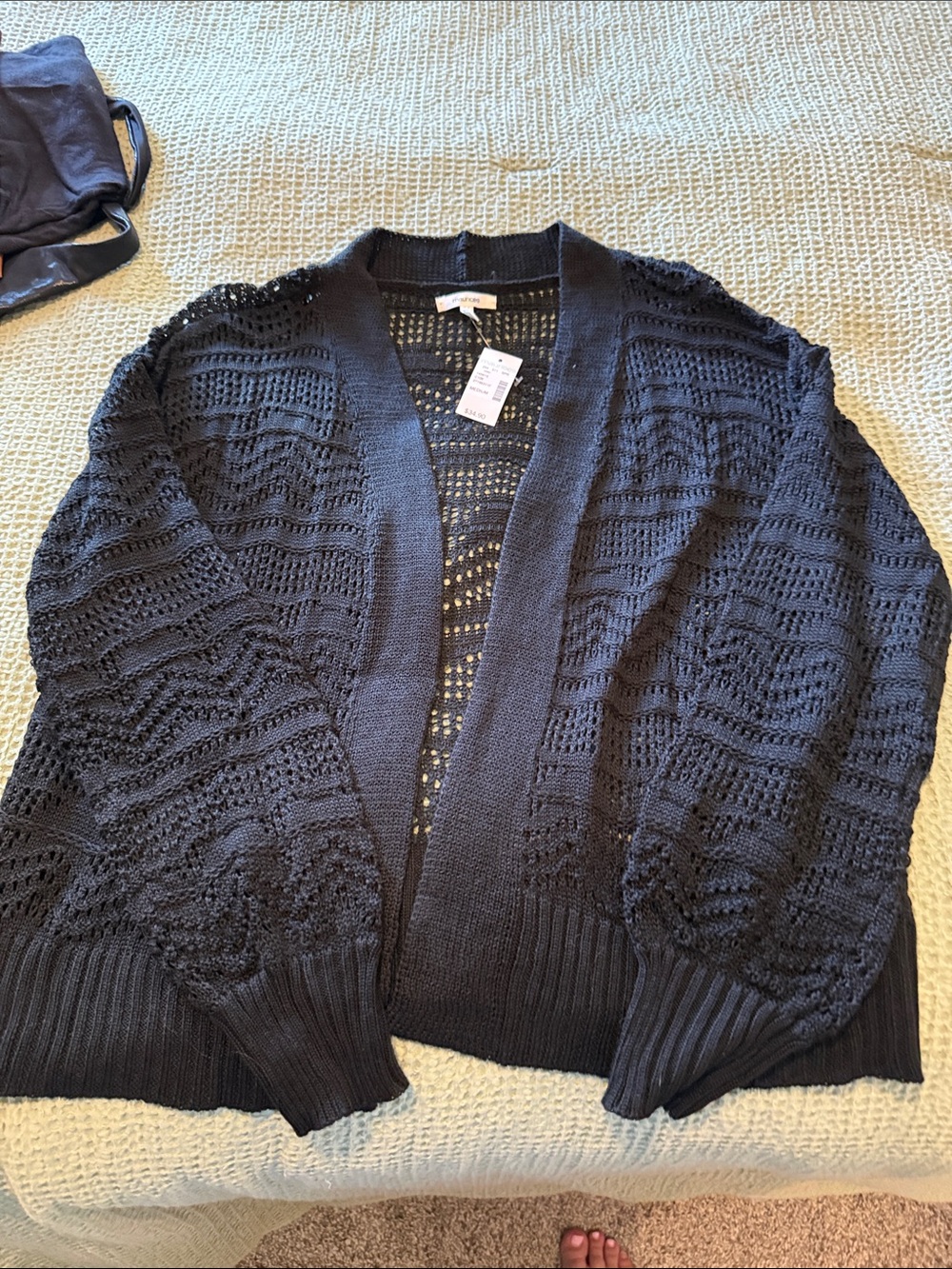 Maurices Black Open-Front Crochet Cardigan